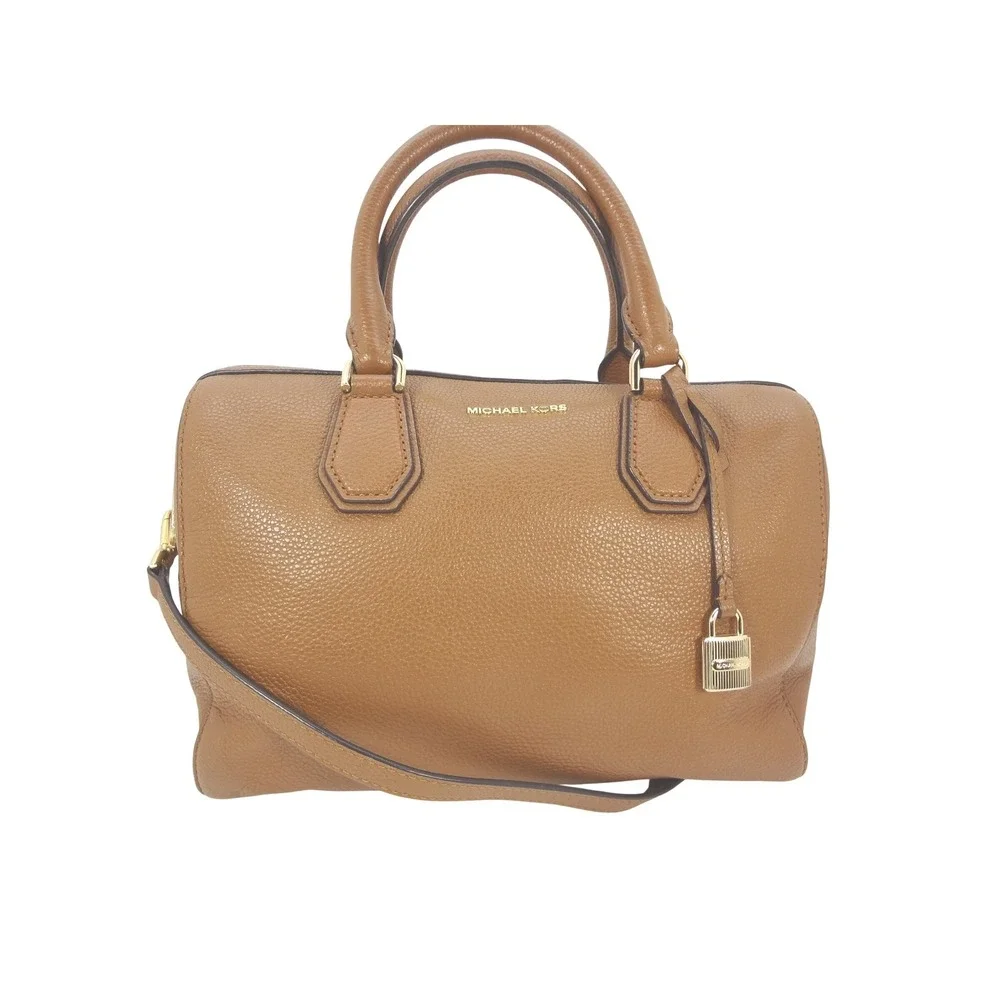 Michael Kors Mercer Medium Duffel Satchel Shoulder Bag Pebbled Leather Camel - Picture 1 of 8